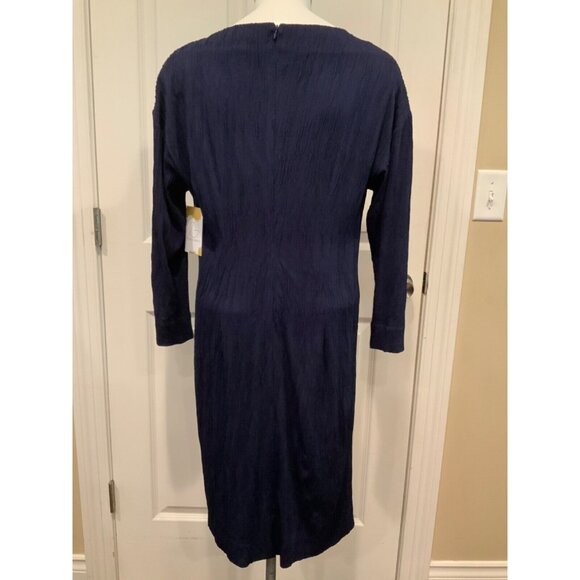 MM. Lafleur Navy Blue Crinkle Textured Boat Neck Shift Dress, Size M - Picture 7 of 10